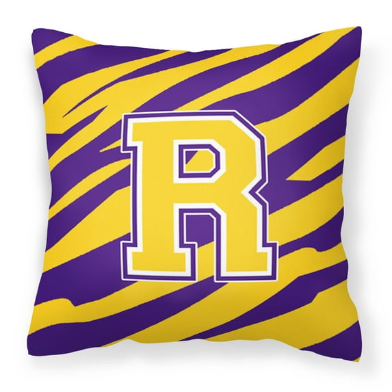 Caroline's Treasures CJ1022-RPW1414 Letter R Monogram - Tiger Stripe - Purple Gold Fabric Decorative Pillow, 14HX14W, multicolor