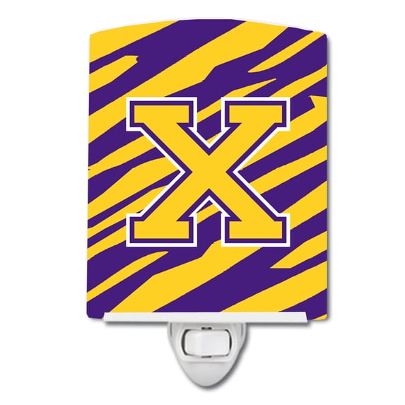 Caroline's Treasures CJ1022-XCNL Letter X Monogram - Tiger Stripe - Purple Gold Ceramic Night Light, 6x4x3", multicolor