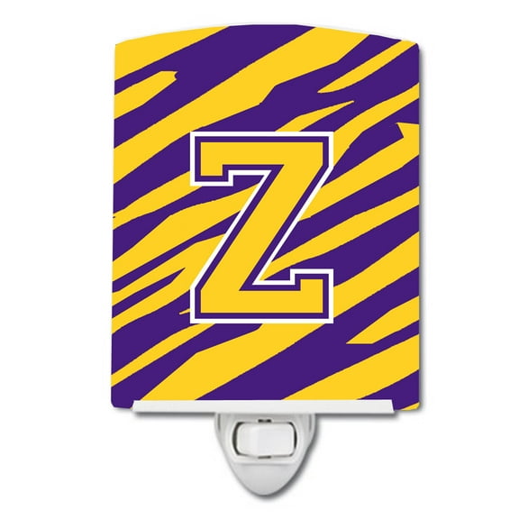 Caroline's Treasures CJ1022-ZCNL Letter Z Monogram - Tiger Stripe - Purple Gold Ceramic Night Light, 6x4x3", multicolor