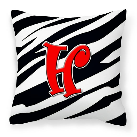 Caroline's Treasures CJ1024-HPW1414 Letter H Initial Monogram - Zebra Red Fabric Decorative Pillow, 14Hx14W, multicolor