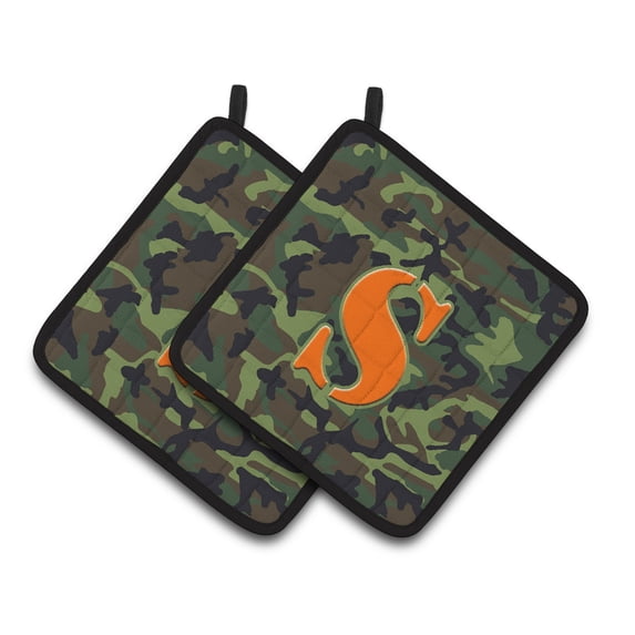 Caroline's Treasures CJ1030-SPTHD Letter S Monogram - Camo Green Pair of Pot Holders, 7.5HX7.5W, multicolor