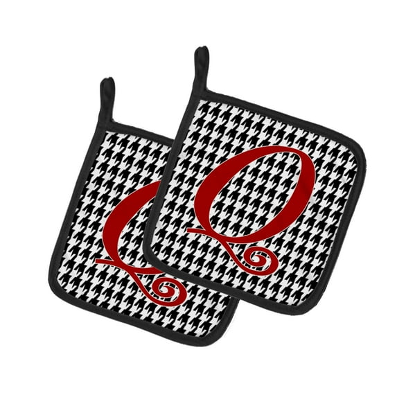 Caroline's Treasures CJ1035-QPTHD Letter Q Initial Monogram - Houndstooth Black Pair of Pot Holders, 7.5HX7.5W,