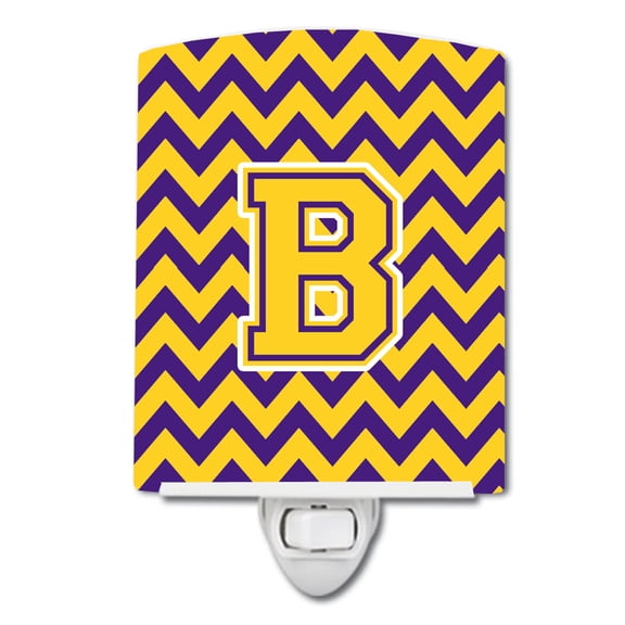 Caroline's Treasures CJ1041-BCNL Letter B Chevron Purple and Gold Ceramic Night Light, 6x4x3", multicolor