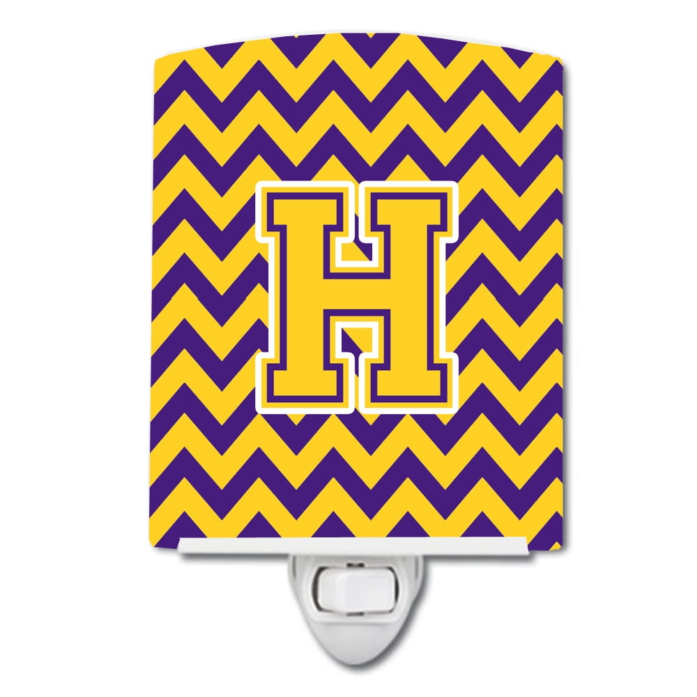 Caroline's Treasures CJ1041-HCNL Letter H Chevron Purple and Gold Ceramic Night Light, 6x4x3", multicolor