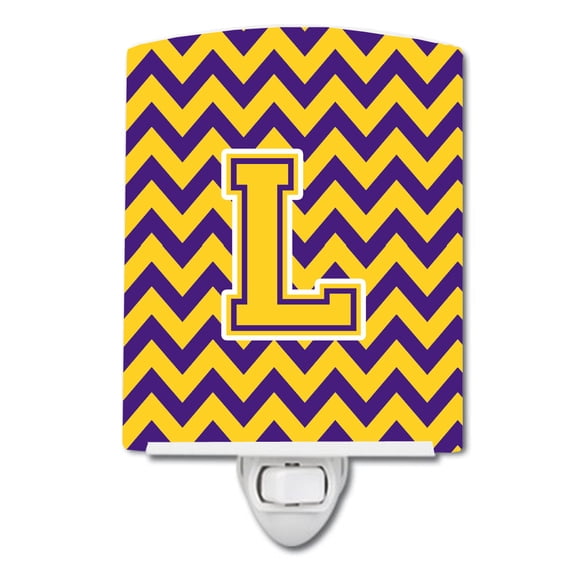Caroline's Treasures CJ1041-LCNL Letter L Chevron Purple and Gold Ceramic Night Light, 6x4x3", multicolor
