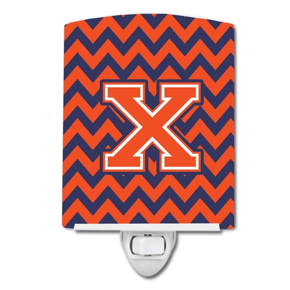 Caroline's Treasures CJ1042-XCNL Letter X Chevron Orange and Blue Ceramic Night Light, 6x4x3", multicolor