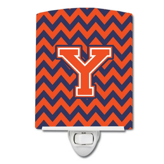 Caroline's Treasures CJ1042-YCNL Letter Y Chevron Orange and Blue Ceramic Night Light, 6x4x3", multicolor