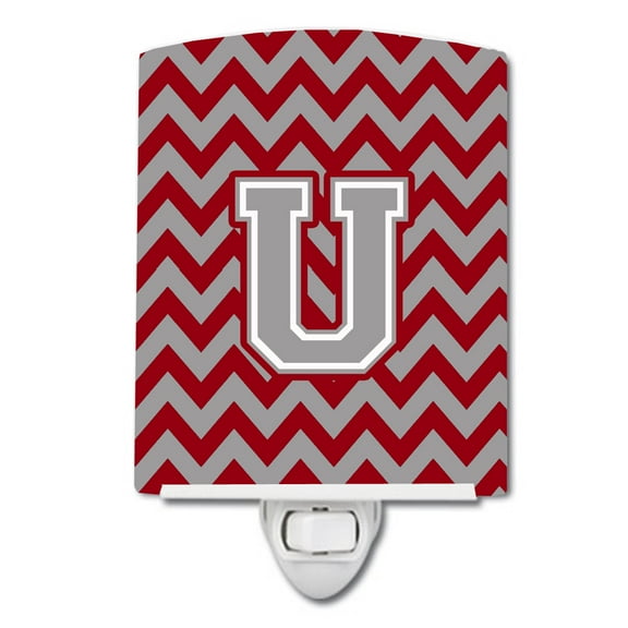 Caroline's Treasures CJ1043-UCNL Letter U Chevron Crimson and Grey Ceramic Night Light, 6x4x3", multicolor