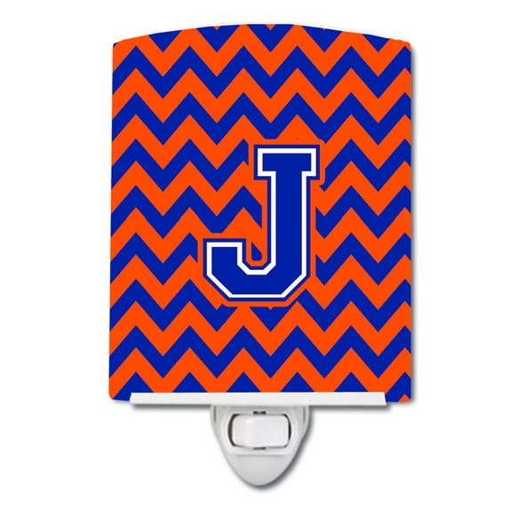 Caroline's Treasures CJ1044-JCNL Letter J Chevron Orange and Blue Ceramic Night Light, 6x4x3", multicolor