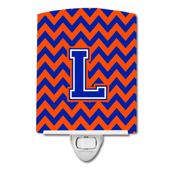 Caroline's Treasures CJ1044-LCNL Letter L Chevron Orange and Blue Ceramic Night Light, 6x4x3", multicolor