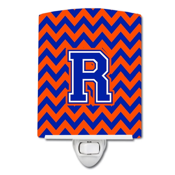 Caroline's Treasures CJ1044-RCNL Letter R Chevron Orange and Blue Ceramic Night Light, 6x4x3", multicolor