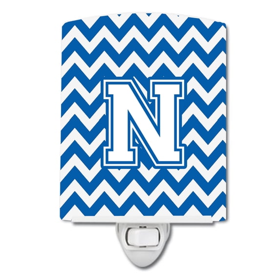 Letter N Chevron Blue and White Ceramic Night Light