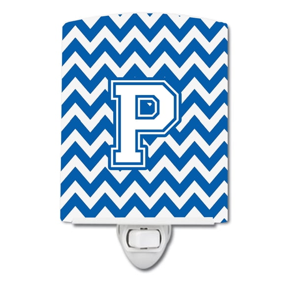 Letter P Chevron Blue and White Ceramic Night Light