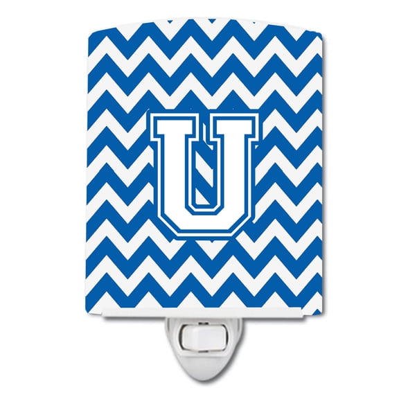 Caroline's Treasures CJ1045-UCNL Letter U Chevron Blue and White Ceramic Night Light, 6x4x3", multicolor