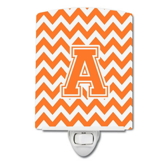 Caroline's Treasures CJ1046-ACNL Letter A Chevron Orange and White Ceramic Night Light, 6x4x3", multicolor