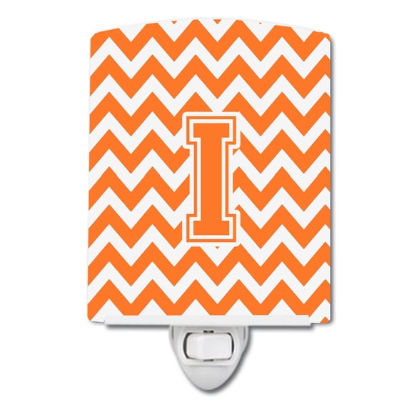 Caroline's Treasures CJ1046-ICNL Letter I Chevron Orange and White Ceramic Night Light, 6x4x3", multicolor