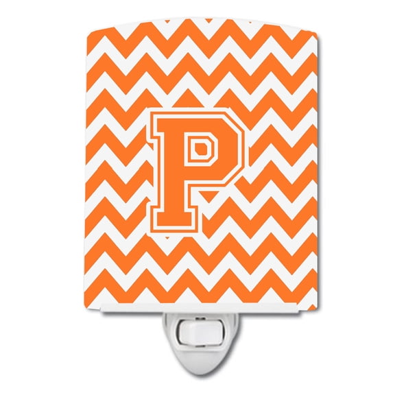 Caroline's Treasures CJ1046-PCNL Letter P Chevron Orange and White Ceramic Night Light, 6x4x3", multicolor