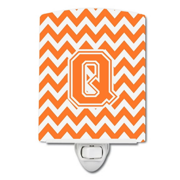 Caroline's Treasures CJ1046-QCNL Letter Q Chevron Orange and White Ceramic Night Light, 6x4x3", multicolor