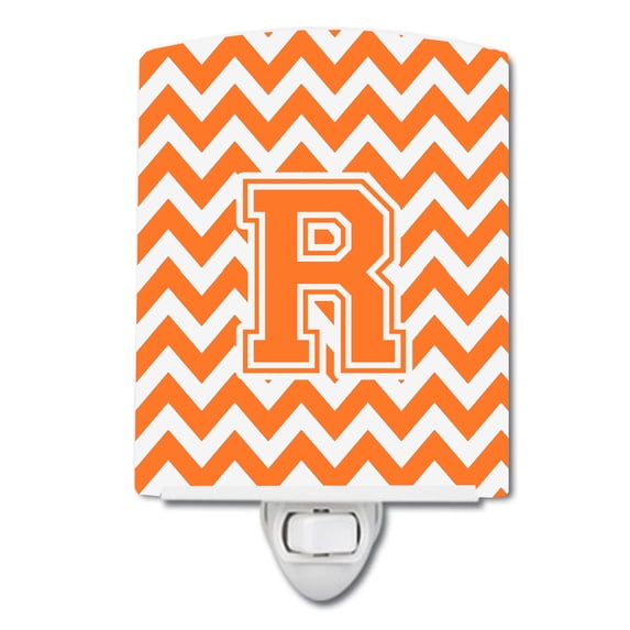Caroline's Treasures CJ1046-RCNL Letter R Chevron Orange and White Ceramic Night Light, 6x4x3", multicolor