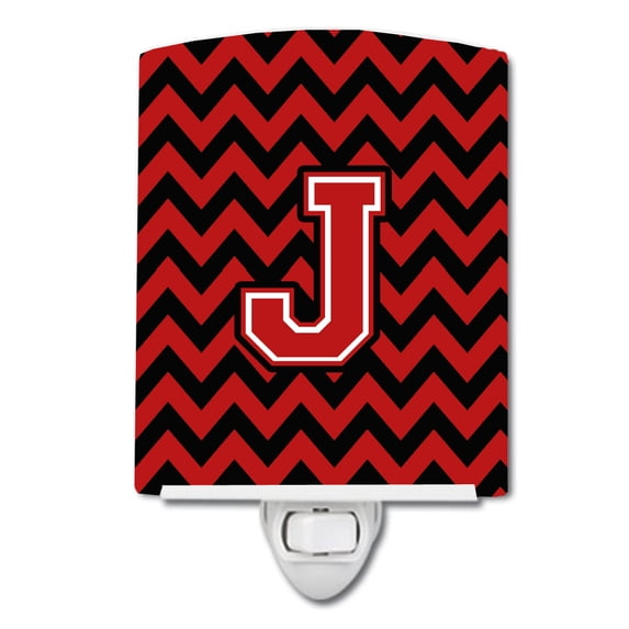 Caroline's Treasures CJ1047-JCNL Letter J Chevron Black and Red Ceramic Night Light, 6x4x3", multicolor