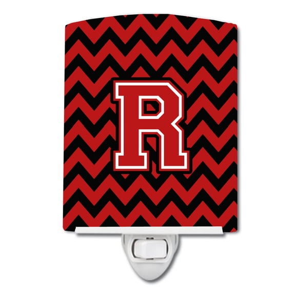 Letter R Chevron Black and Red Ceramic Night Light