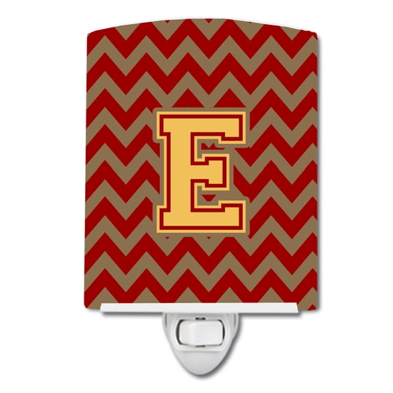 Caroline's Treasures CJ1048-ECNL Letter E Chevron Garnet and Gold Ceramic Night Light, 6x4x3", multicolor