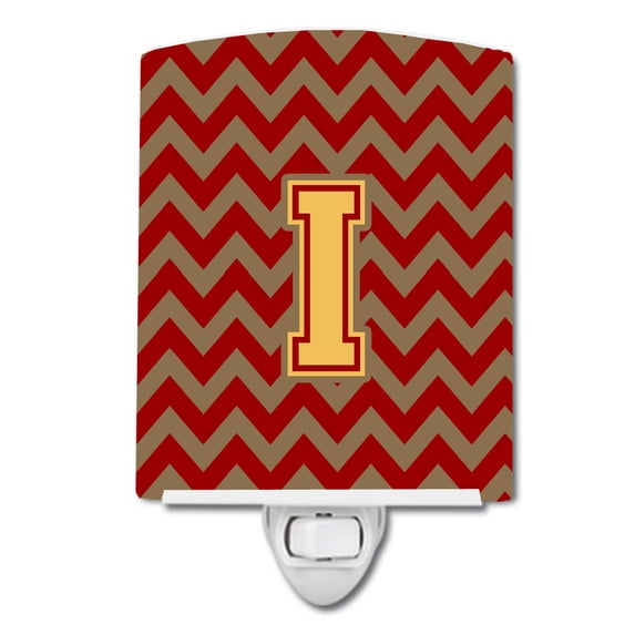 Caroline's Treasures CJ1048-ICNL Letter I Chevron Garnet and Gold Ceramic Night Light, 6x4x3", multicolor