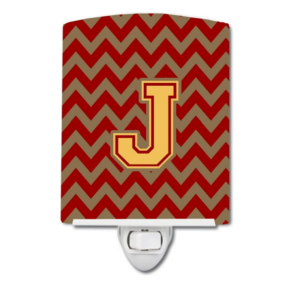 Caroline's Treasures CJ1048-JCNL Letter J Chevron Garnet and Gold Ceramic Night Light, 6x4x3", multicolor