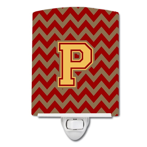 Caroline's Treasures CJ1048-PCNL Letter P Chevron Garnet and Gold Ceramic Night Light, 6x4x3", multicolor