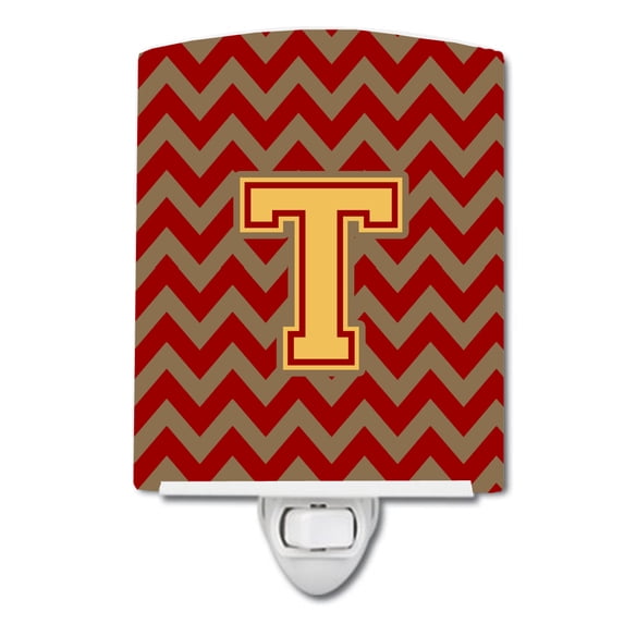 Caroline's Treasures CJ1048-TCNL Letter T Chevron Garnet and Gold Ceramic Night Light, 6x4x3", multicolor