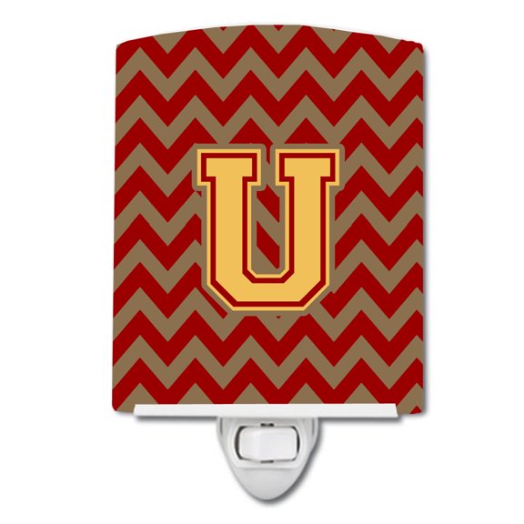 Letter U Chevron Garnet and Gold Ceramic Night Light