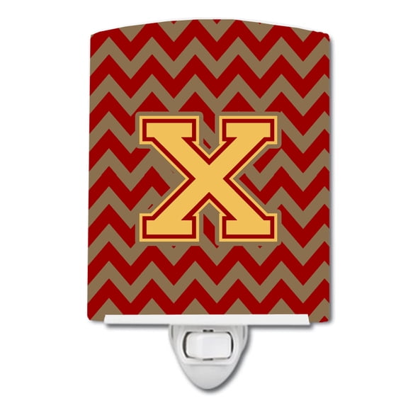 Caroline's Treasures CJ1048-XCNL Letter X Chevron Garnet and Gold Ceramic Night Light, 6x4x3", multicolor