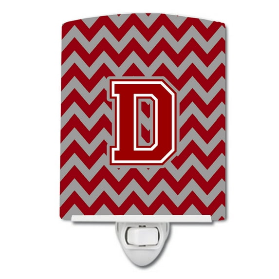 Letter D Chevron Maroon and White Ceramic Night Light