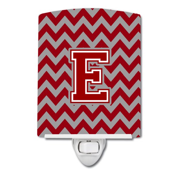 Letter E Chevron Maroon and White Ceramic Night Light