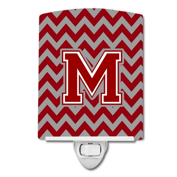 Caroline's Treasures CJ1049-MCNL Letter M Chevron Maroon and White Ceramic Night Light, 6x4x3", multicolor