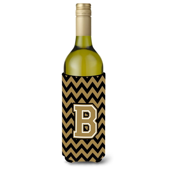 Caroline's Treasures CJ1050-BLITERK Letter B Chevron Black and Gold  Wine Bottle Hugger, Wine Bottle, multicolor
