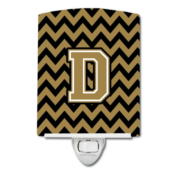 Caroline's Treasures CJ1050-DCNL Letter D Chevron Black and Gold Ceramic Night Light, 6x4x3", multicolor