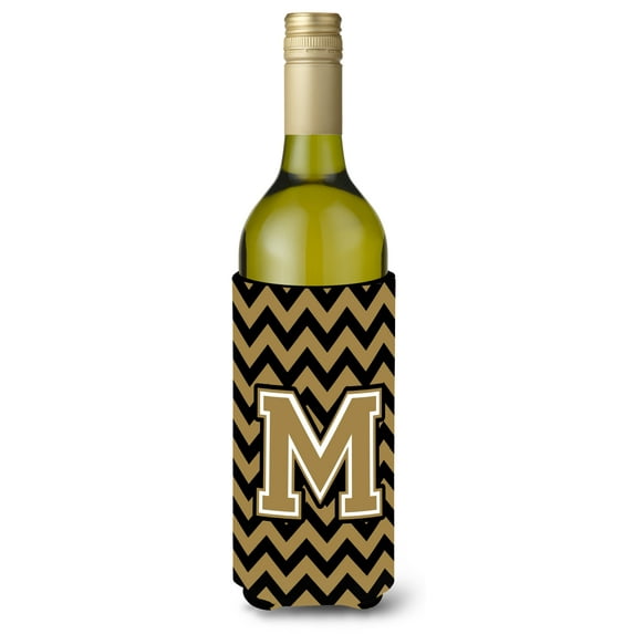 Caroline's Treasures CJ1050-MLITERK Letter M Chevron Black and Gold Wine Bottle Hugger, Wine Bottle, multicolor
