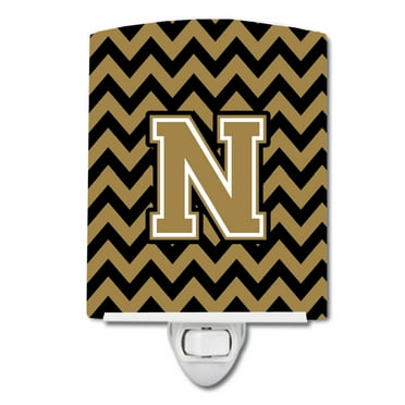 Caroline's Treasures CJ1050-NCNL Letter N Chevron Black and Gold Ceramic Night Light, 6x4x3", multicolor