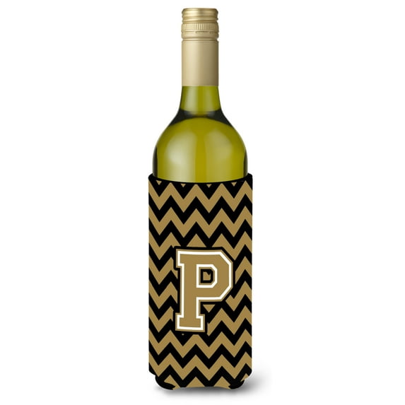 Caroline's Treasures CJ1050-PLITERK Letter P Chevron Black and Gold  Wine Bottle Hugger, Wine Bottle, multicolor