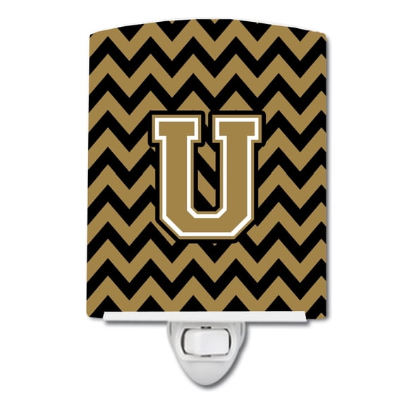 Letter U Chevron Black and Gold Ceramic Night Light