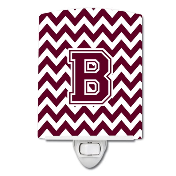Caroline's Treasures CJ1051-BCNL Letter B Chevron Maroon and White Ceramic Night Light, 6x4x3", multicolor