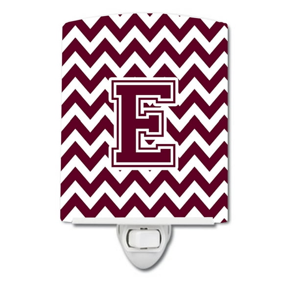 Letter E Chevron Maroon and White Ceramic Night Light