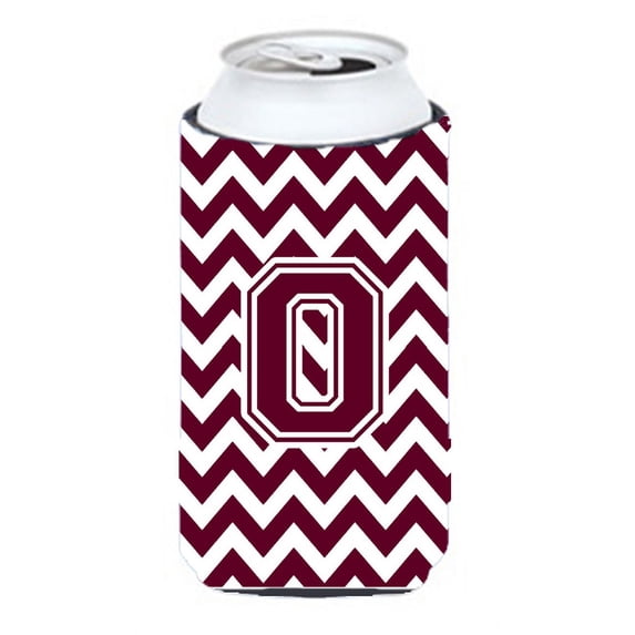 Letter O Chevron Maroon and White Tall Boy Beverage Insulator Hugger CJ1051-OTBC