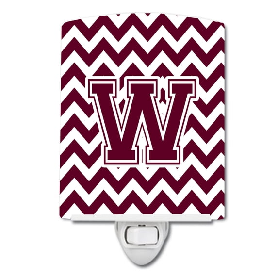 Letter W Chevron Maroon and White Ceramic Night Light