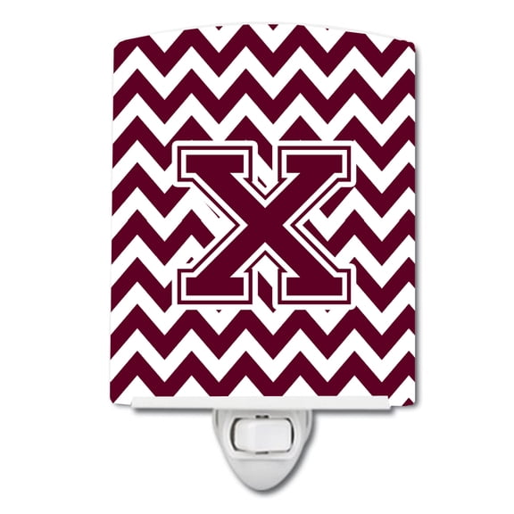 Caroline's Treasures CJ1051-XCNL Letter X Chevron Maroon and White Ceramic Night Light, 6x4x3", multicolor