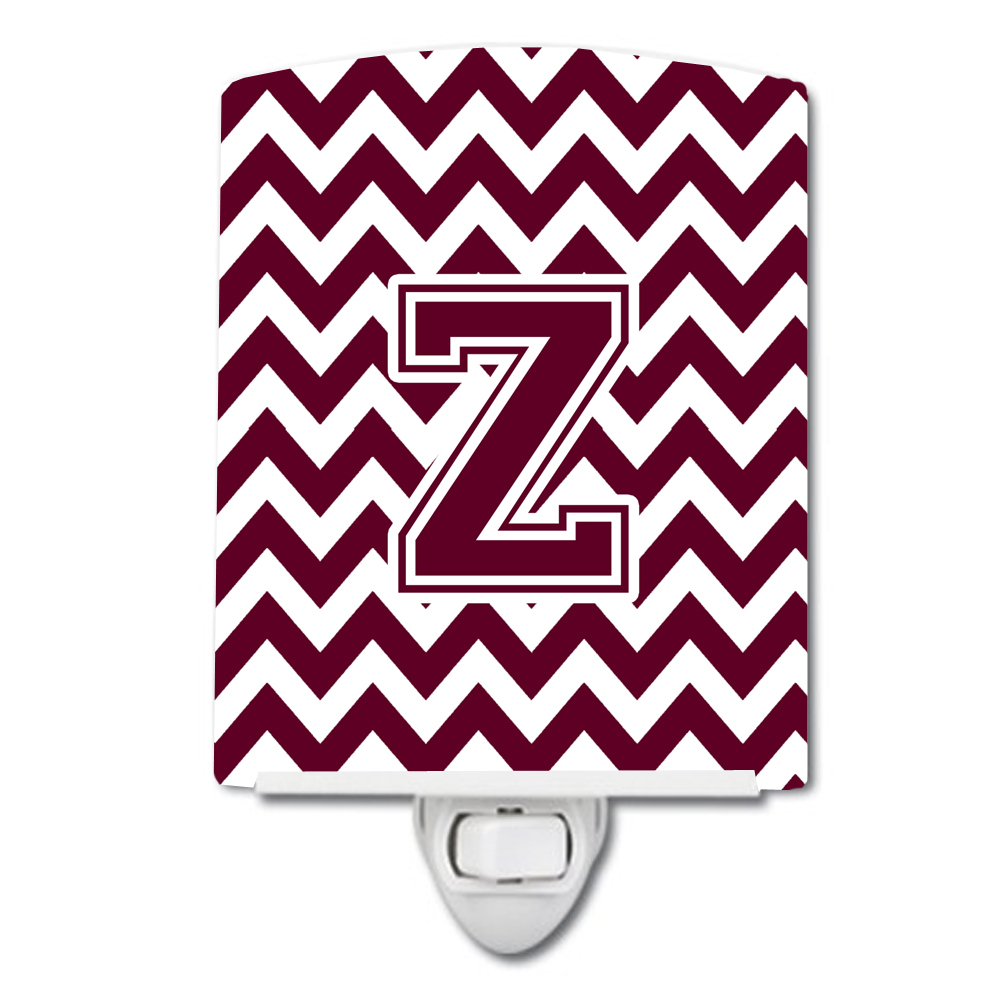 Caroline's Treasures CJ1051-ZCNL Letter Z Chevron Maroon and White Ceramic Night Light, 6x4x3", multicolor