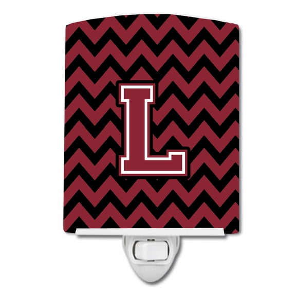 Caroline's Treasures CJ1052-LCNL Letter L Chevron Garnet and Black Ceramic Night Light, 6x4x3", multicolor