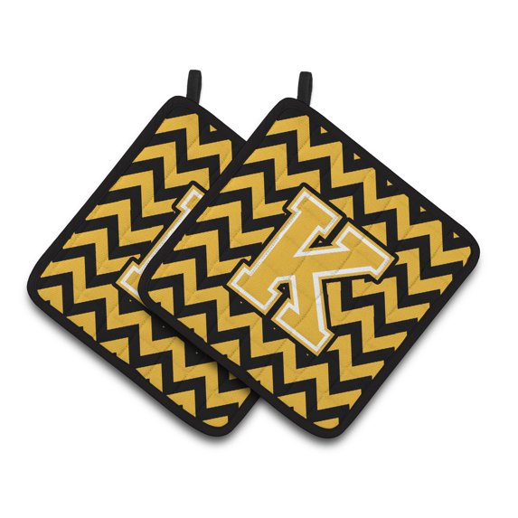 Caroline's Treasures CJ1053-KPTHD Letter K Chevron Black and Gold Pair of Pot Holders, 7.5HX7.5W, multicolor