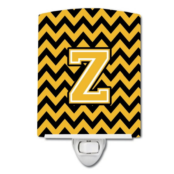 Caroline's Treasures CJ1053-ZCNL Letter Z Chevron Black and Gold Ceramic Night Light, 6x4x3", multicolor